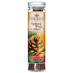 Scentsicles Spiced Pine Cones scented ornaments bottle, featuring a pine cone with cinnamon sticks on the label, containing six ornaments and hooks.